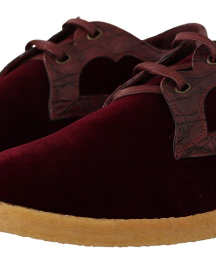 Dolce & Gabbana Bordeaux Velvet Exotic Leather Shoes