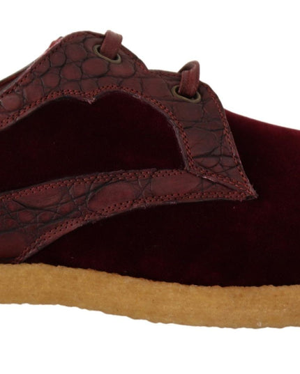Dolce & Gabbana Bordeaux Velvet Exotic Leather Shoes