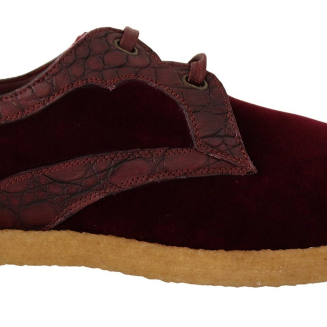 Dolce & Gabbana Bordeaux Velvet Exotic Leather Shoes