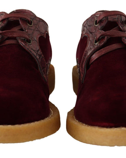 Dolce & Gabbana Bordeaux Velvet Exotic Leather Shoes