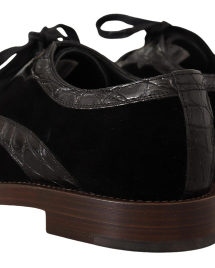 Dolce & Gabbana Black Velvet Exotic Leather Shoes