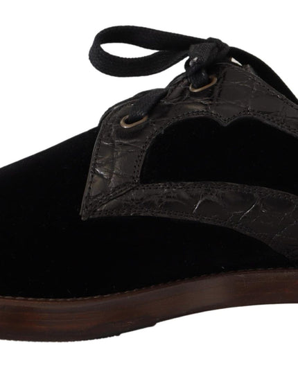 Dolce & Gabbana Black Velvet Exotic Leather Shoes