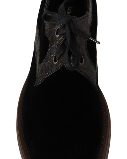 Dolce & Gabbana Black Velvet Exotic Leather Shoes