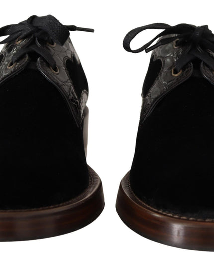 Dolce & Gabbana Black Velvet Exotic Leather Shoes