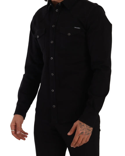 Dolce & Gabbana Black Slim Cotton Denim Stretch Shirt