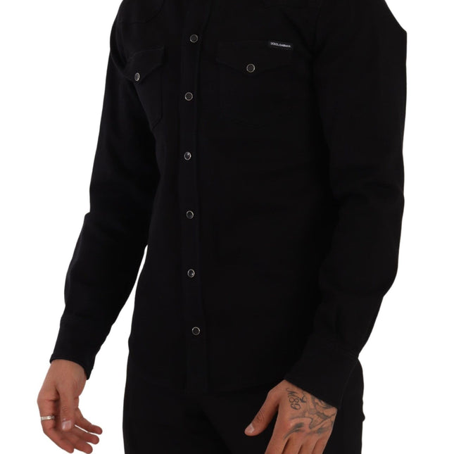 Dolce & Gabbana Black Slim Cotton Denim Stretch Shirt