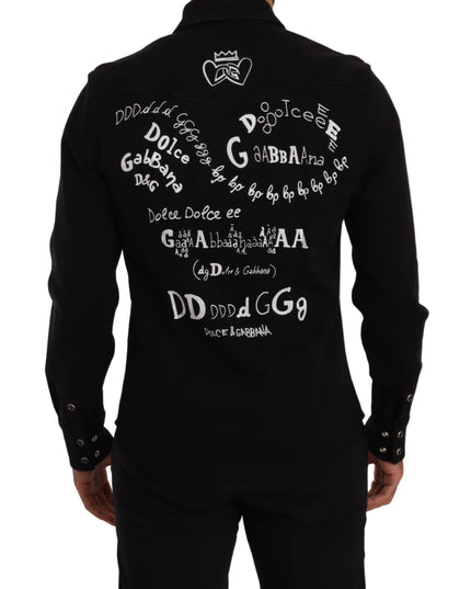 Dolce & Gabbana Black Slim Cotton Denim Stretch Shirt