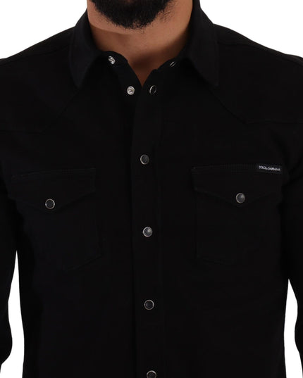 Dolce & Gabbana Black Slim Cotton Denim Stretch Shirt