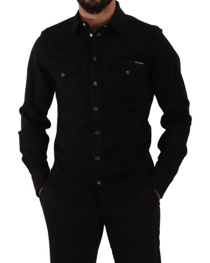 Dolce & Gabbana Black Slim Cotton Denim Stretch Shirt