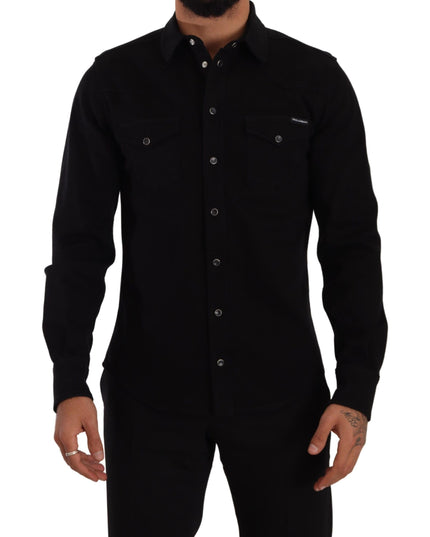 Dolce & Gabbana Black Slim Cotton Denim Stretch Shirt