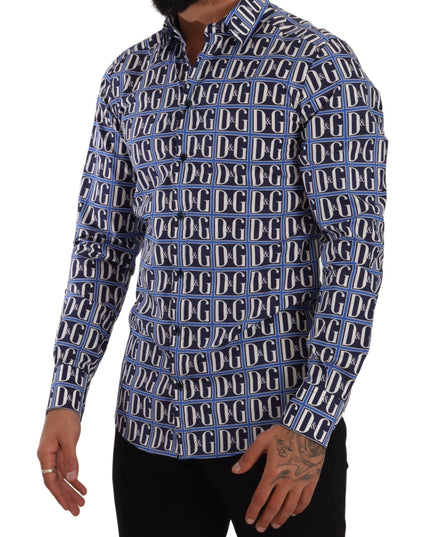 Dolce & Gabbana Blue Logo Mania Slim Fit Cotton Shirt