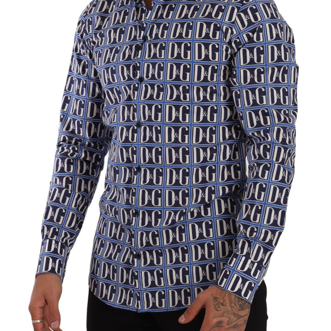 Dolce & Gabbana Blue Logo Mania Slim Fit Cotton Shirt
