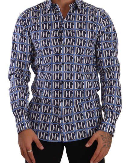 Dolce & Gabbana Blue Logo Mania Slim Fit Cotton Shirt