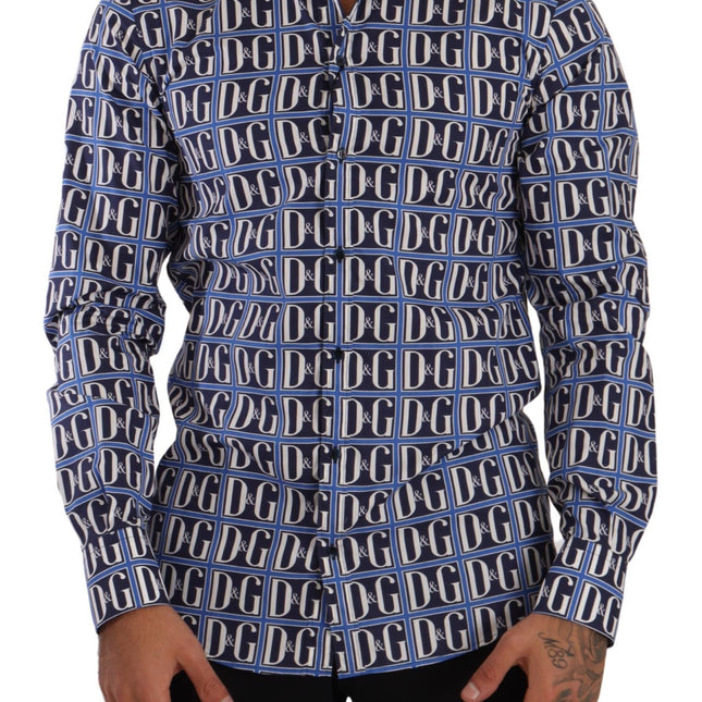 Dolce & Gabbana Blue Logo Mania Slim Fit Cotton Shirt