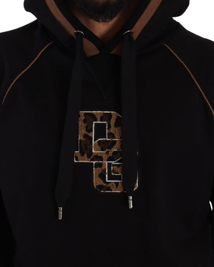 Dolce & Gabbana Black Brown Leopard Cotton Hooded Pullover Sweater
