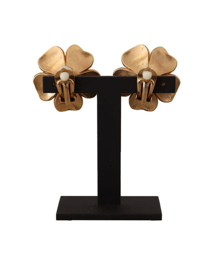 Dolce & Gabbana Gold Tone Maxi Faux Pearl Floral Clip-on Jewelry Earrings
