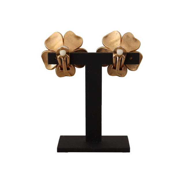 Dolce & Gabbana Gold Tone Maxi Faux Pearl Floral Clip-on Jewelry Earrings