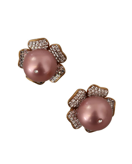 Dolce & Gabbana Gold Tone Maxi Faux Pearl Floral Clip-on Jewelry Earrings