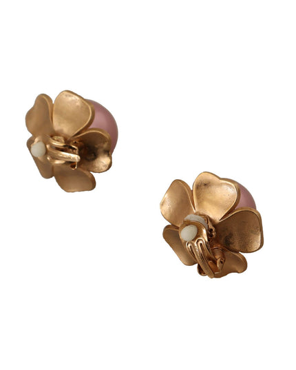 Dolce & Gabbana Gold Tone Maxi Faux Pearl Floral Clip-on Jewelry Earrings