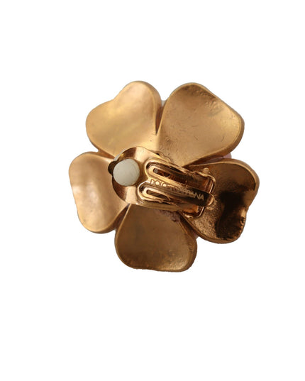 Dolce & Gabbana Gold Tone Maxi Faux Pearl Floral Clip-on Jewelry Earrings