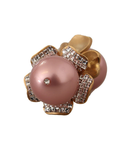 Dolce & Gabbana Gold Tone Maxi Faux Pearl Floral Clip-on Jewelry Earrings