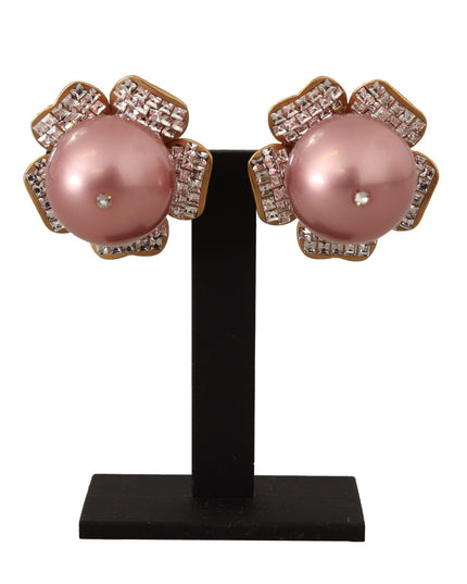 Dolce & Gabbana Gold Tone Maxi Faux Pearl Floral Clip-on Jewelry Earrings
