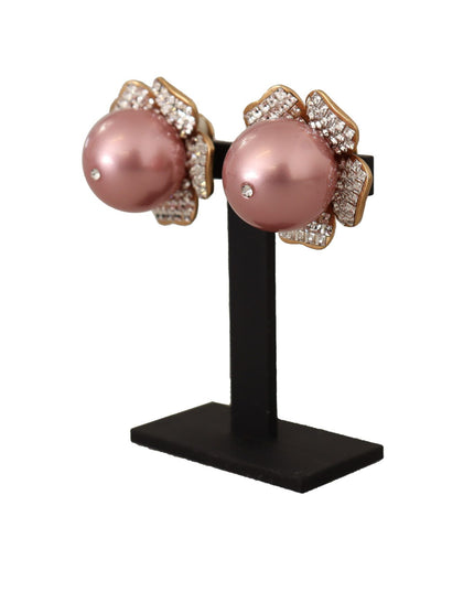 Dolce & Gabbana Gold Tone Maxi Faux Pearl Floral Clip-on Jewelry Earrings