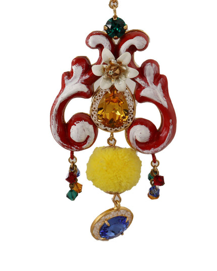 Dolce & Gabbana Gold Brass Carretto Sicily Statement Crystal Chain Necklace