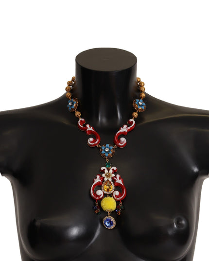 Dolce & Gabbana Gold Brass Carretto Sicily Statement Crystal Chain Necklace
