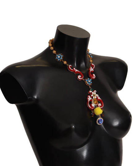 Dolce & Gabbana Gold Brass Carretto Sicily Statement Crystal Chain Necklace