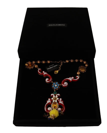 Dolce & Gabbana Gold Brass Carretto Sicily Statement Crystal Chain Necklace