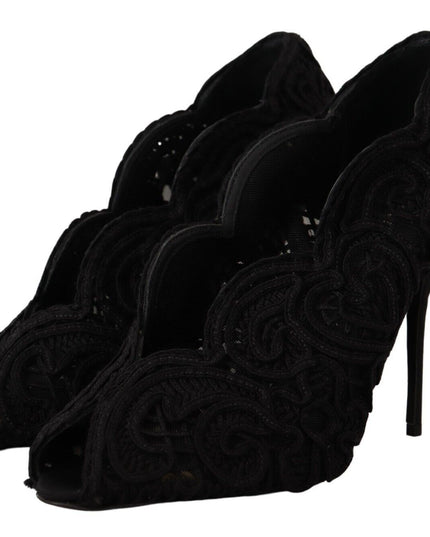 Dolce & Gabbana Black Cordonetto Ricamo Pump Open Toe Shoes