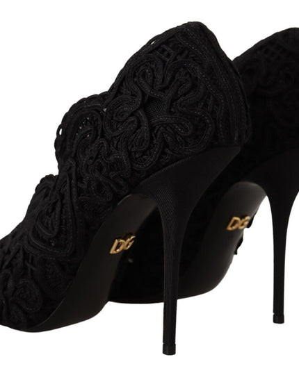 Dolce & Gabbana Black Cordonetto Ricamo Pump Open Toe Shoes