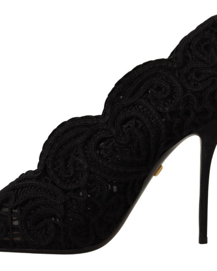 Dolce & Gabbana Black Cordonetto Ricamo Pump Open Toe Shoes