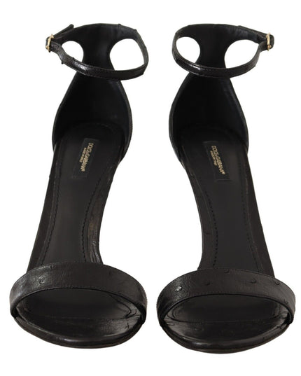 Dolce & Gabbana Black Ostrich Ankle Strap Heels Sandals Shoes