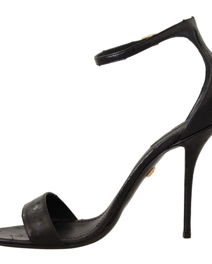Dolce & Gabbana Black Ostrich Ankle Strap Heels Sandals Shoes