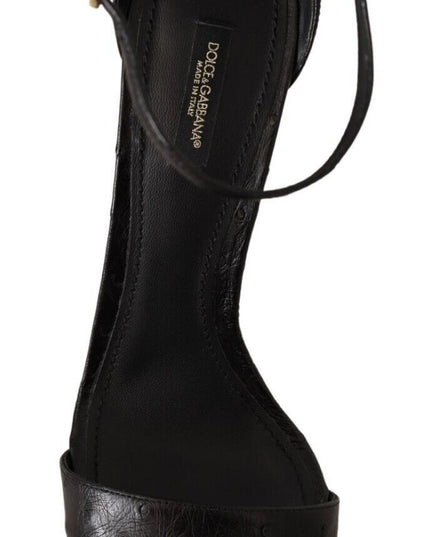 Dolce & Gabbana Black Ostrich Ankle Strap Heels Sandals Shoes