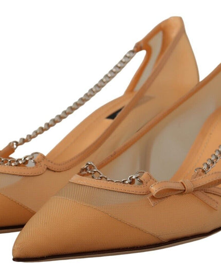 Dolce & Gabbana Peach Mesh Leather Chains Heels Pumps Shoes