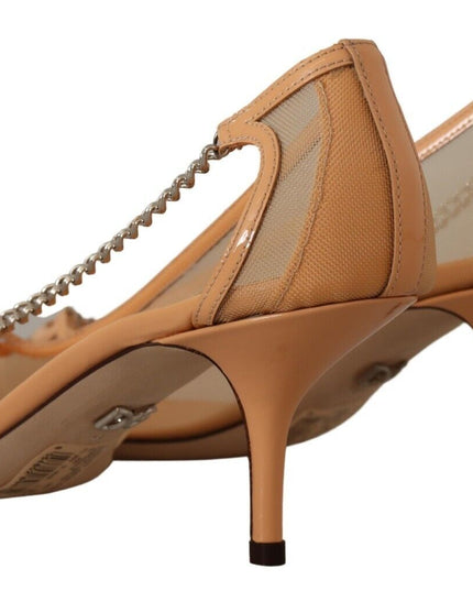 Dolce & Gabbana Peach Mesh Leather Chains Heels Pumps Shoes