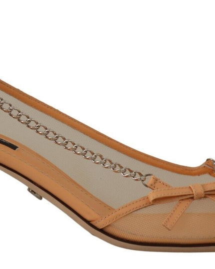 Dolce & Gabbana Peach Mesh Leather Chains Heels Pumps Shoes