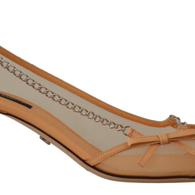 Dolce & Gabbana Peach Mesh Leather Chains Heels Pumps Shoes