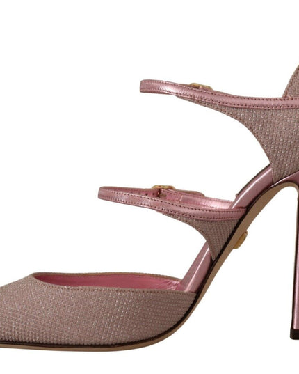 Dolce & Gabbana Pink Glittered Strappy Sandals Mary Jane Shoes
