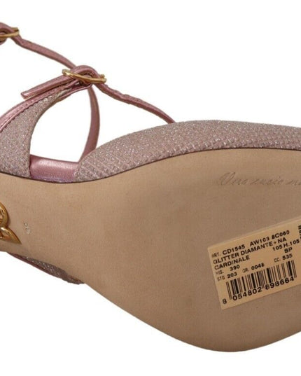 Dolce & Gabbana Pink Glittered Strappy Sandals Mary Jane Shoes