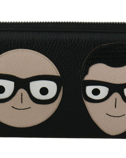 Dolce & Gabbana Black Leather #DGFAMILY Zipper Continental Mens Wallet