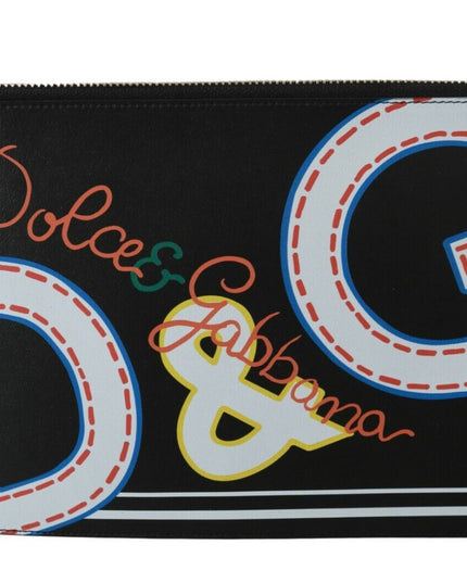 Dolce & Gabbana Black DG Print Mens Zipper Coin Purse Leather Wallet