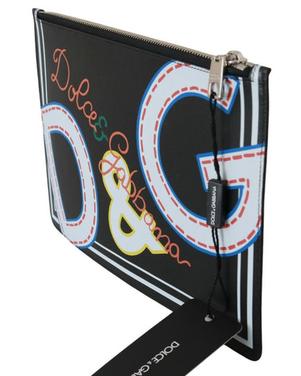 Dolce & Gabbana Black DG Print Mens Zipper Coin Purse Leather Wallet