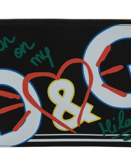 Dolce & Gabbana Black DG Print Mens Zipper Coin Purse Leather Wallet