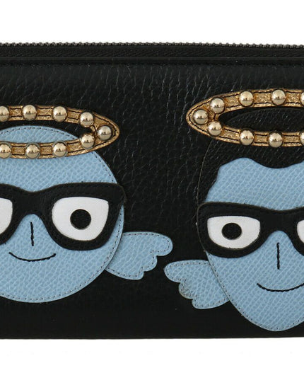 Dolce & Gabbana Black Blue Leather #DGFAMILY Zipper Continental Wallet