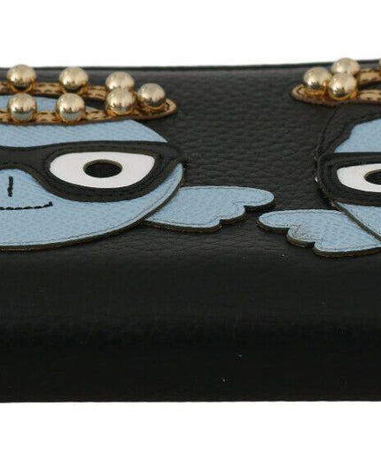 Dolce & Gabbana Black Blue Leather #DGFAMILY Zipper Continental Wallet