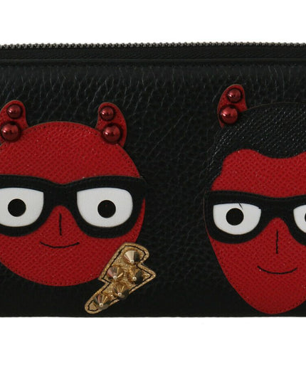Dolce & Gabbana Black Red Leather #DGFAMILY Zipper Continental Wallet